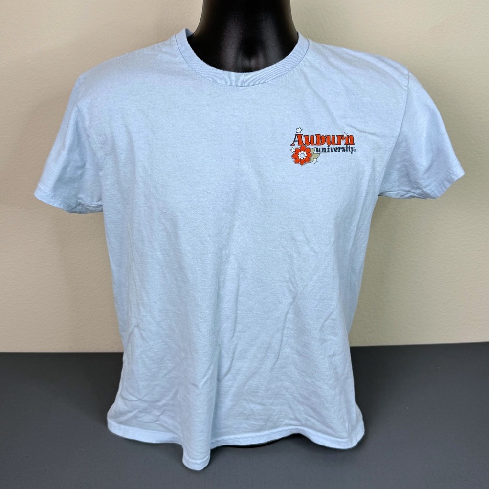 Image One T-Shirt Women Medium Auburn University Retro Floral Samford Hall Blue